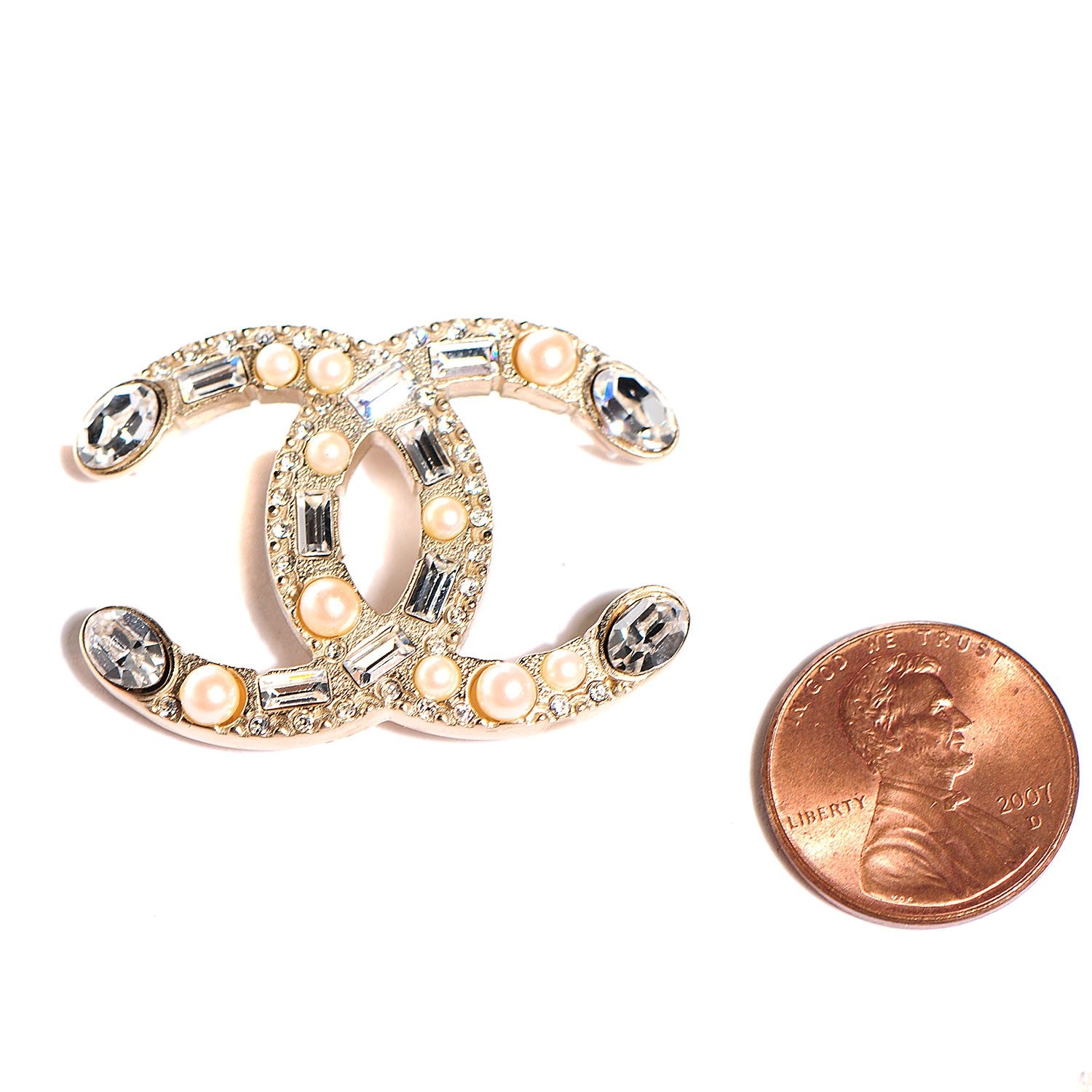 Chanel Pearl Crystal Baguette CC Earrings Gold 2 of 5