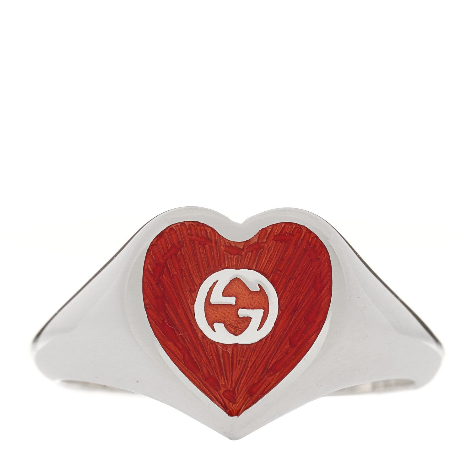 Gucci Sterling Silver Enamel Heart Ring 53 6.5 Red 1 of 5