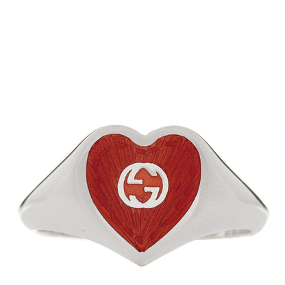 Gucci Sterling Silver Enamel Heart Ring 53 6.5 Red 1 of 5