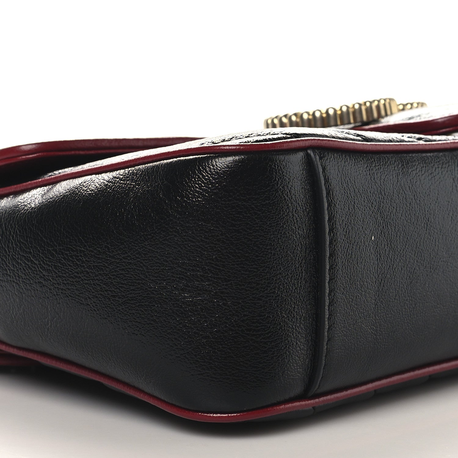 Gucci Vintage Effect Calfskin Matelasse Diagonal Small Torchon GG Marmont Shoulder Bag Black Romantic Cherry 9 of 10