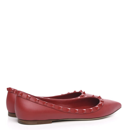 Valentino Garavani Calfskin Lacquered Monochrome Rockstud Ballerina Flats 38 Rosso Valentino 4 of 10