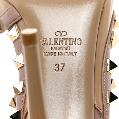 Valentino Garavani Patent Nappa Rockstud Ankle Strap 100mm Pumps 37 Camel Rose Poudre 7 of 7