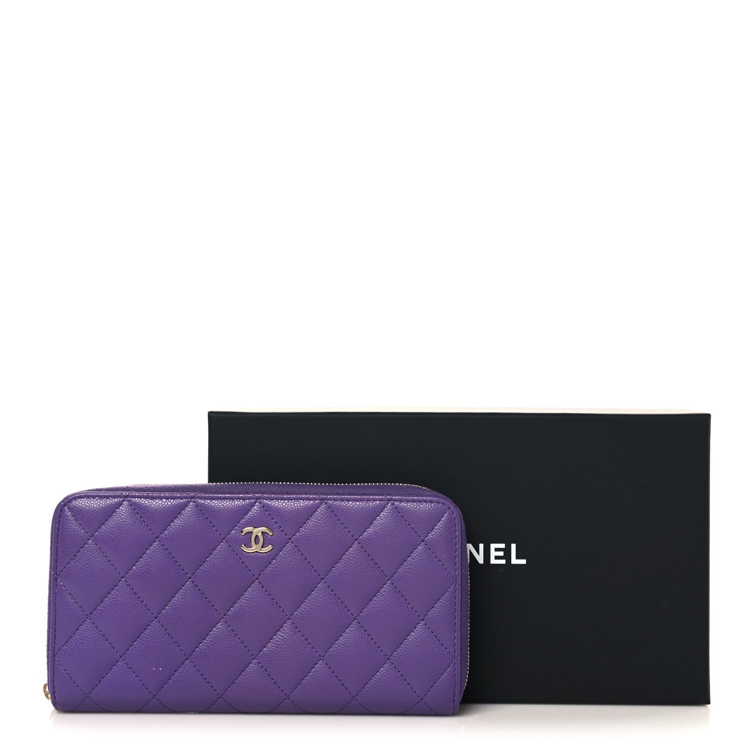 シャネル　ロングウォレット　パープル Chanel Caviar Quilted Large Gusset Zip Around Wallet Purple