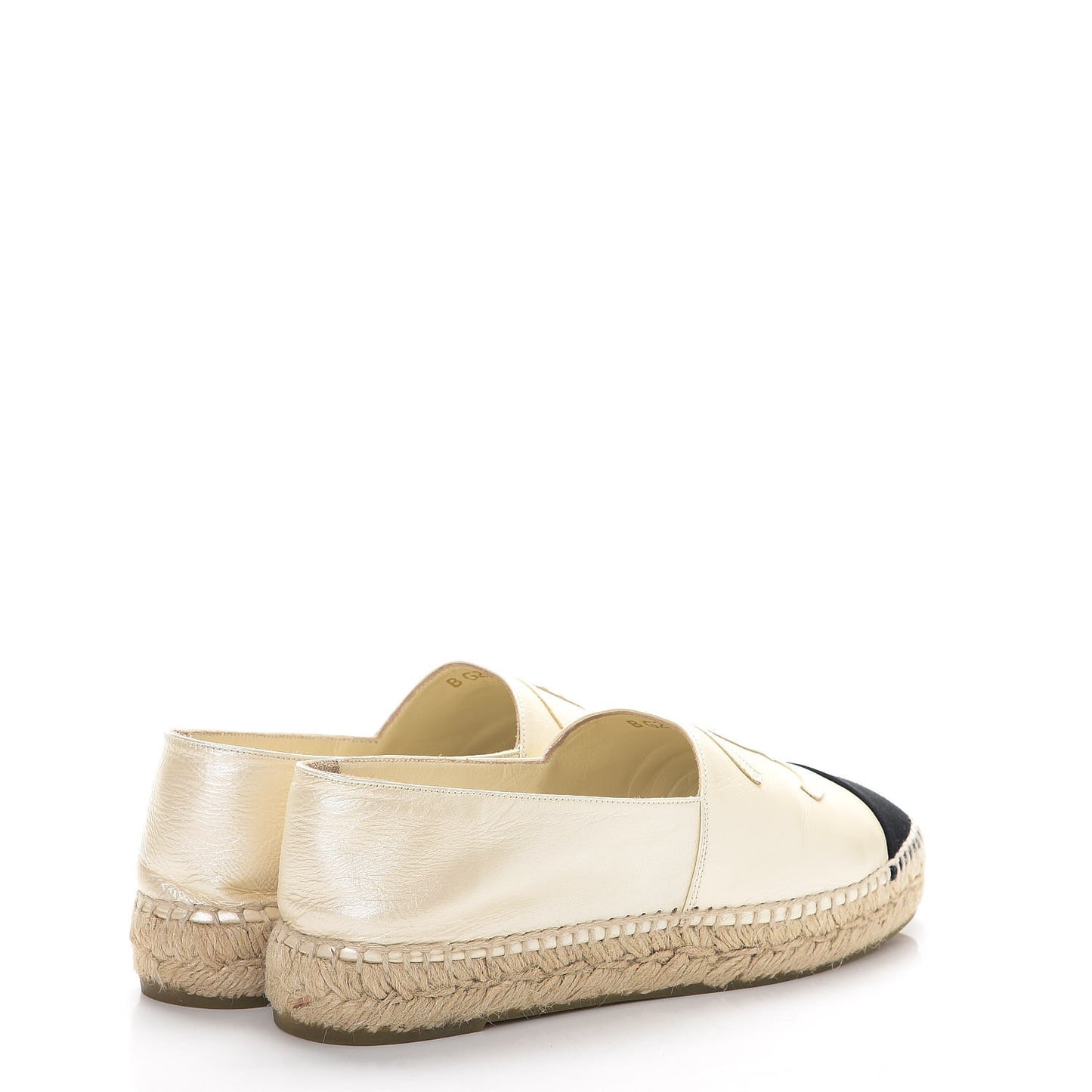 Metallic Calfskin Grosgrain CC Espadrilles 38 Ivory Black