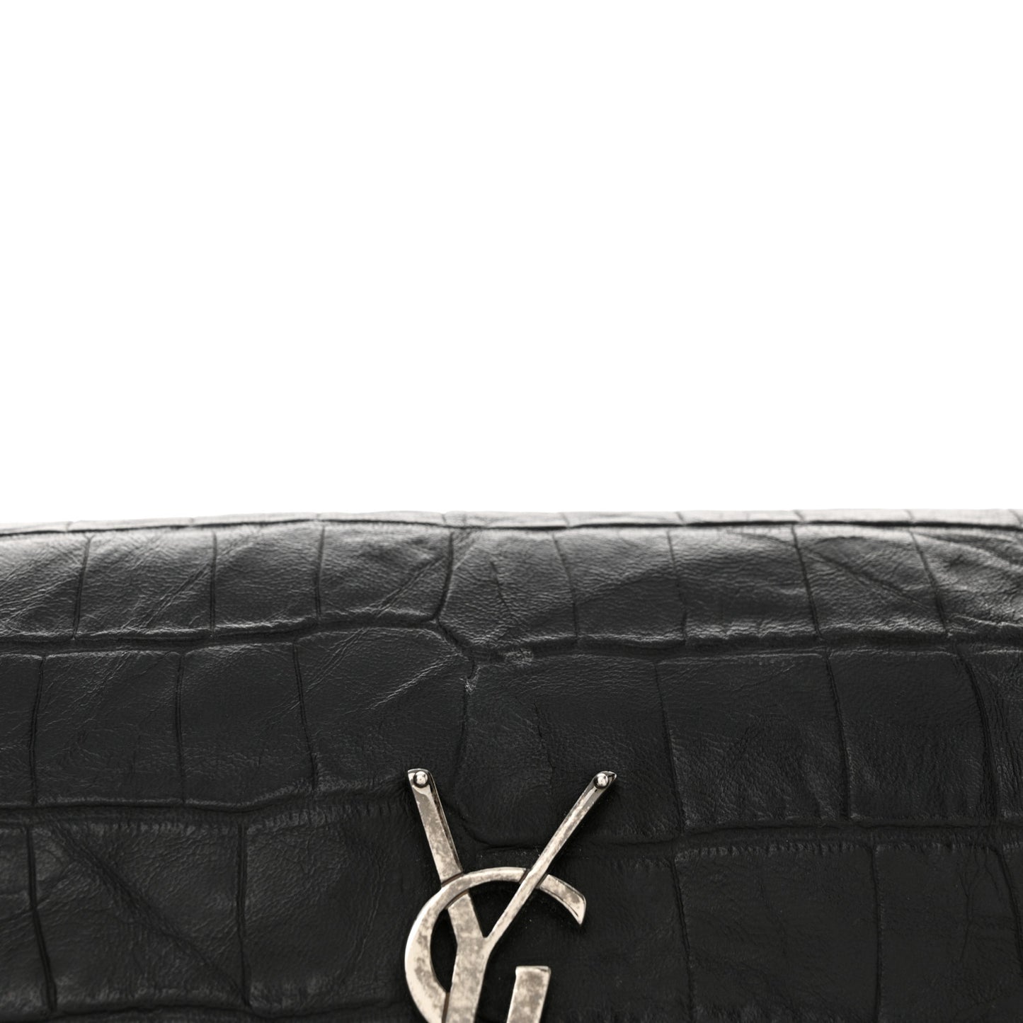 Calfskin Crocodile Embossed Medium West Hollywood Monogram Fold-Over Black