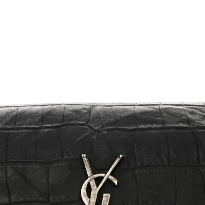 Saint Laurent Calfskin Crocodile Embossed Medium West Hollywood Monogram Fold-Over Black 12 of 13