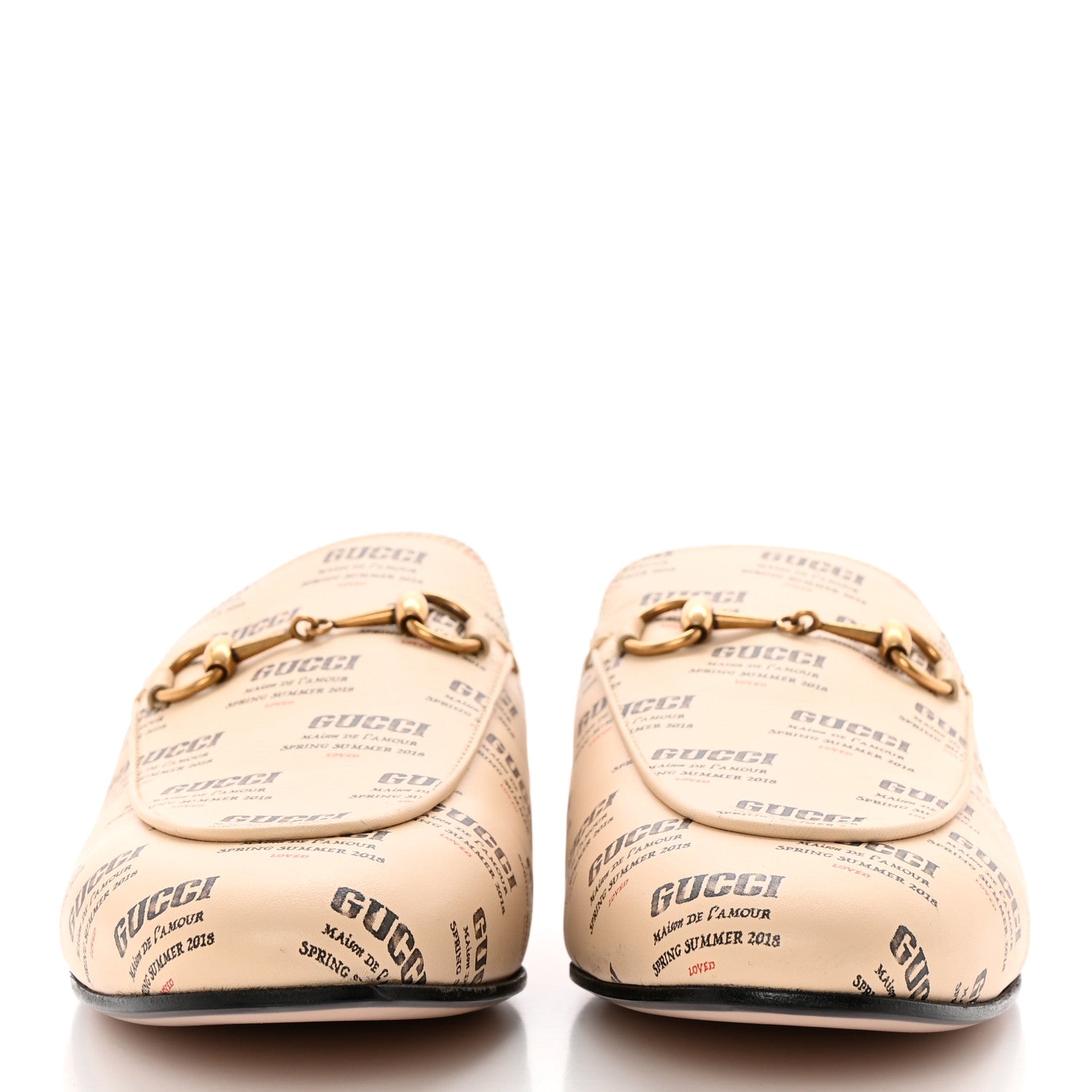 Gucci Calfskin Stamp Print Womens Princetown Slippers 39 Soy Black 2 of 11
