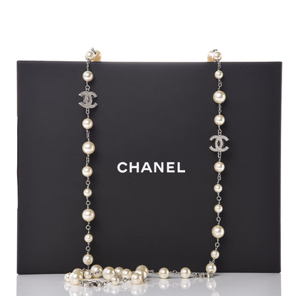 Chanel Crystal Pearl CC Long Necklace Silver 6 of 6