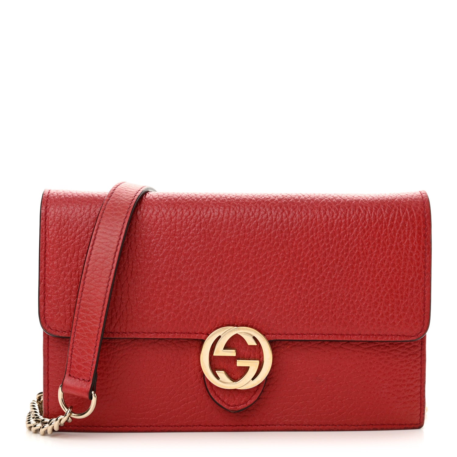 Gucci Dollar Calfskin Interlocking G Chain Wallet Red 1 of 13