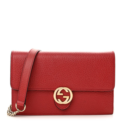 Gucci Dollar Calfskin Interlocking G Chain Wallet Red 1 of 13