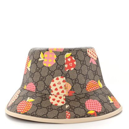 Gucci GG Supreme Monogram Les Pommes Bob Apple Bucket Hat Beige Ebony Multicolor 5 of 9