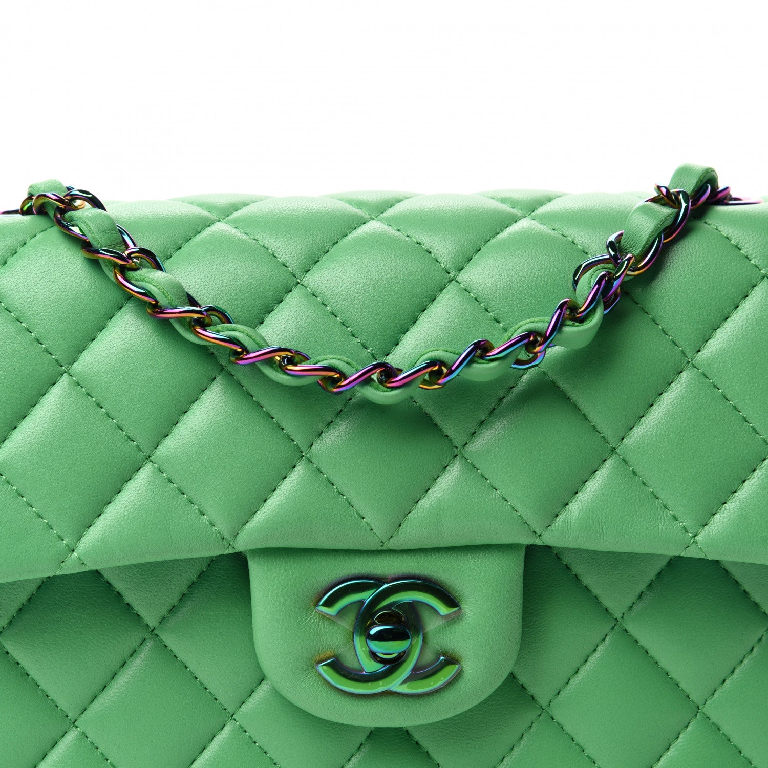 Chanel Lambskin Quilted Mini Rectangular Flap Green Blue 10 of 11