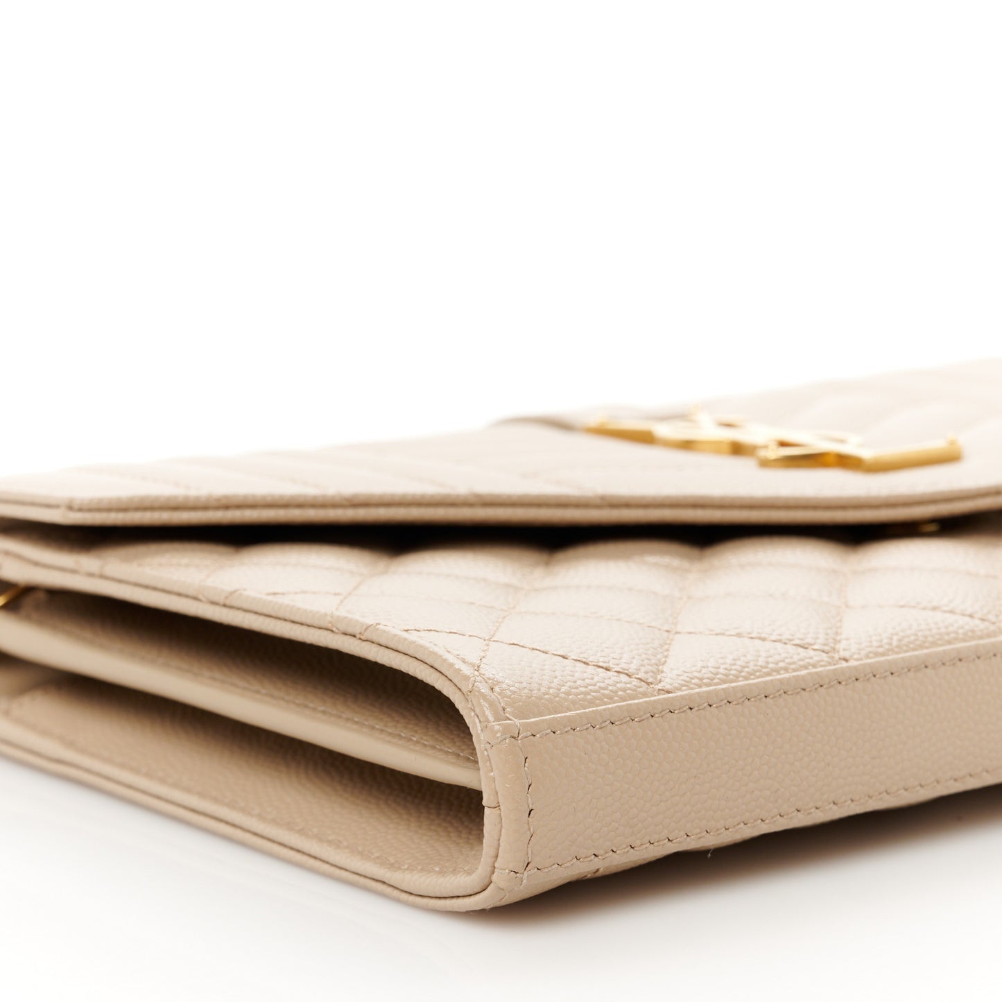 Grain De Poudre Mixed Matelasse Triquilt Monogram Chain Wallet Dark Beige