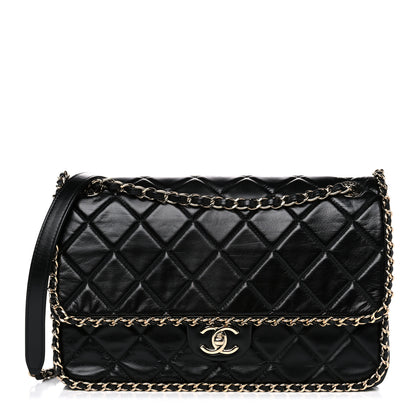 Chanel Crumpled Calfskin Quilted Large Chain All Over Flap Bag Black 1 of 12