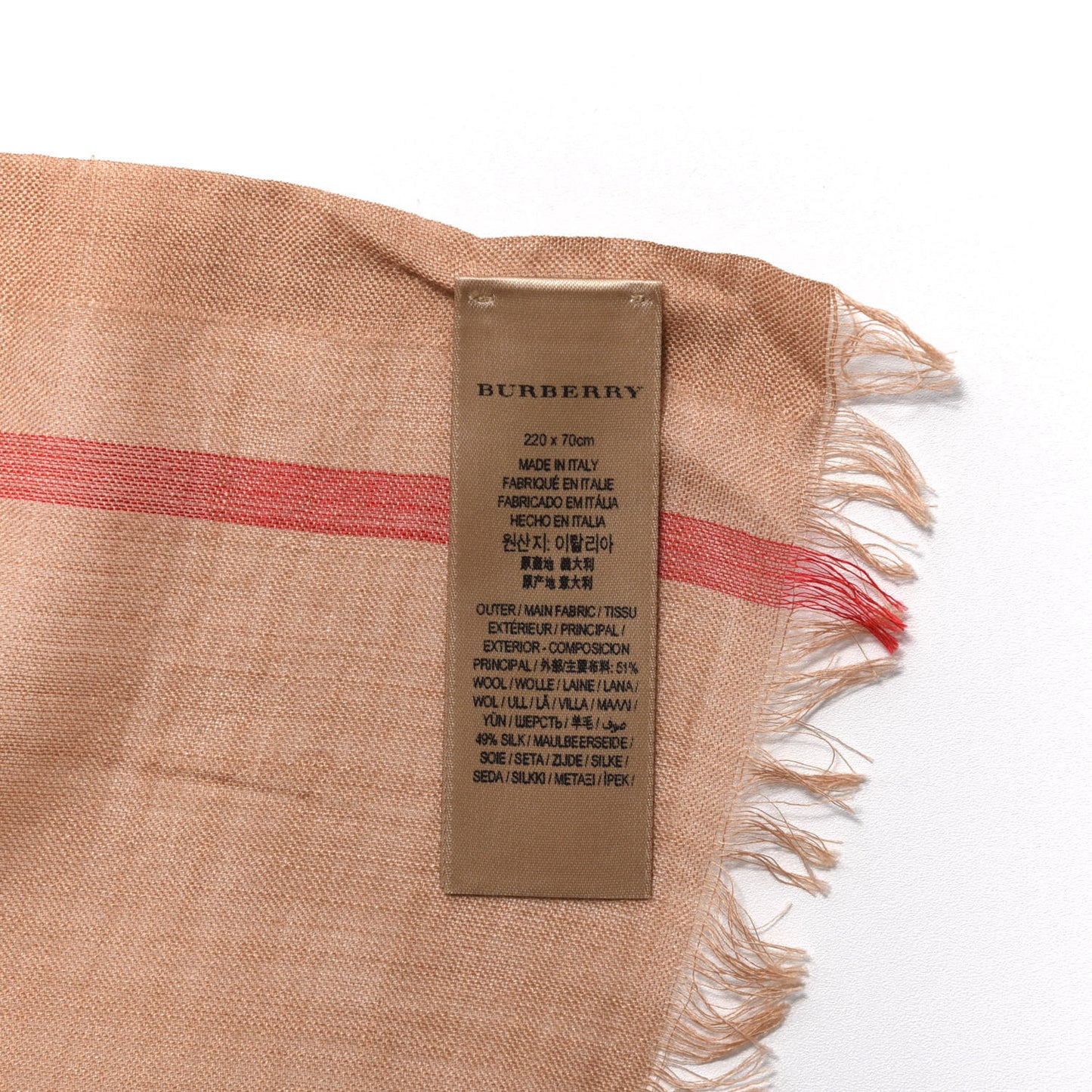 Wool Silk Giant Check Lightweight Scarf Camel