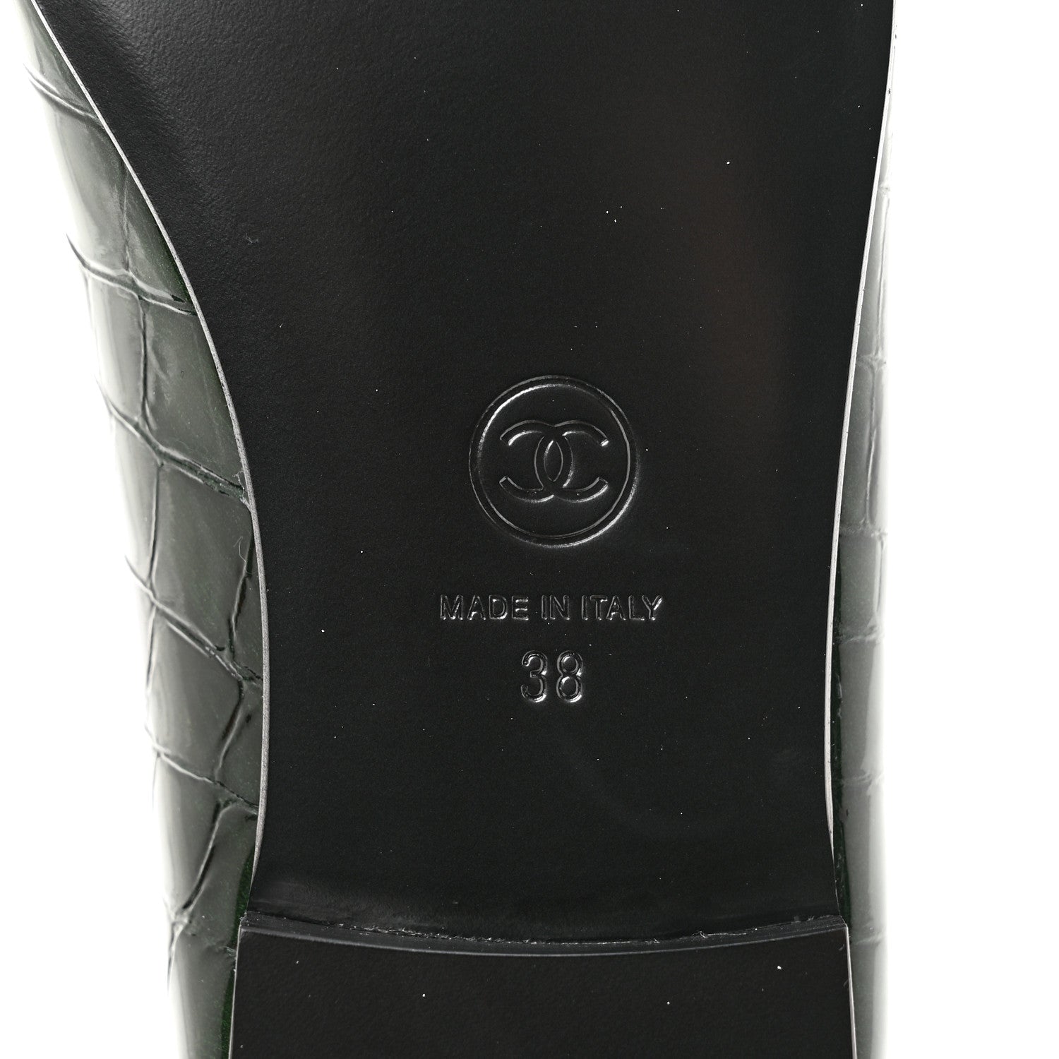 Chanel Patent Calfskin Crocodile Embossed Ballerina Flats 38 Dark Green Black 8 of 10