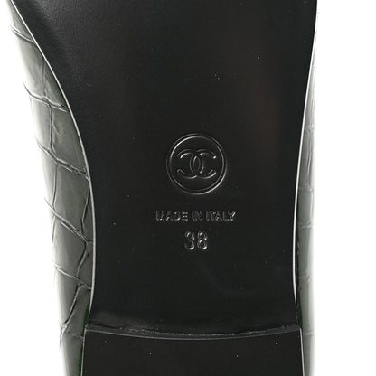 Chanel Patent Calfskin Crocodile Embossed Ballerina Flats 38 Dark Green Black 8 of 10