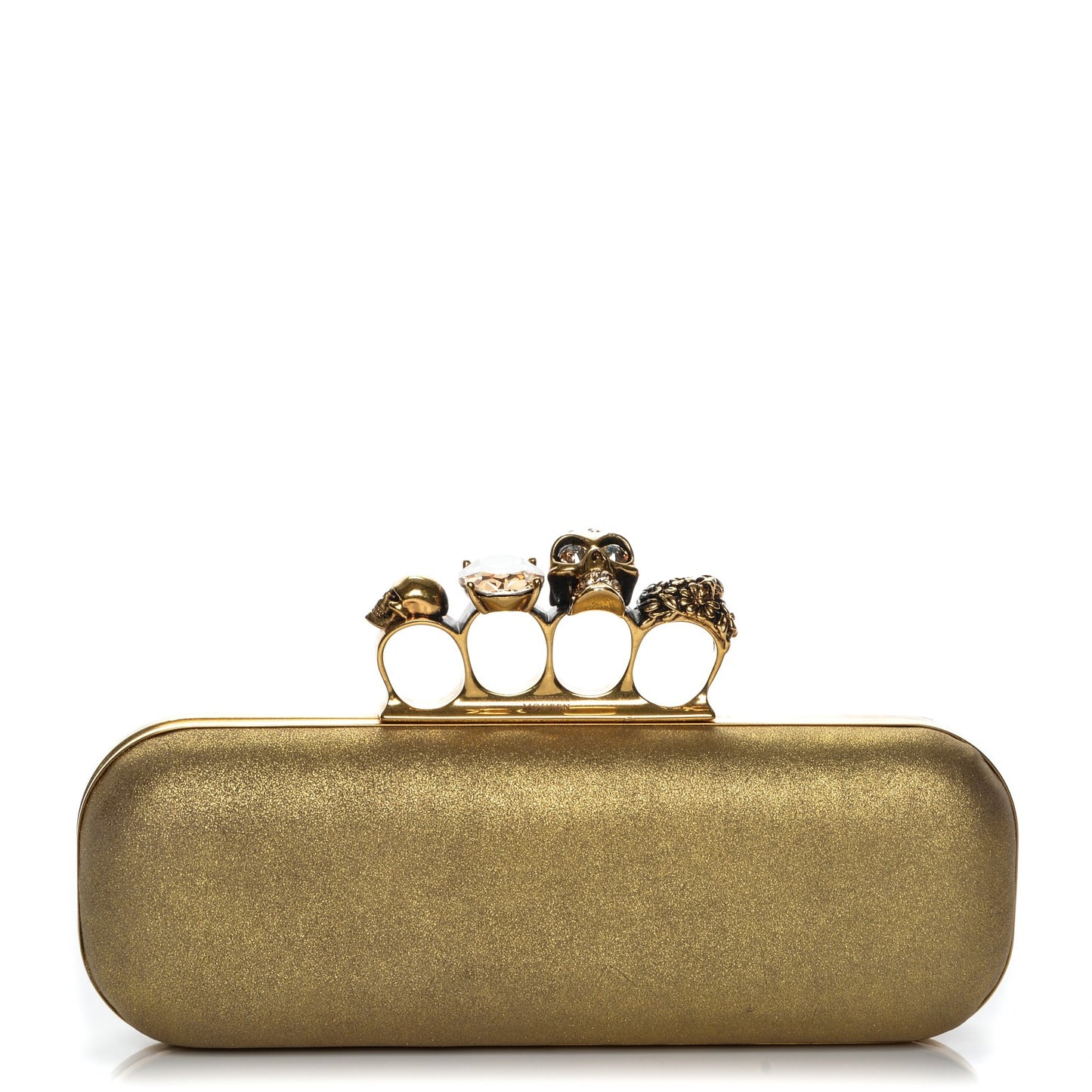 Metallic Skull Knuckle Box Long Clutch Gold