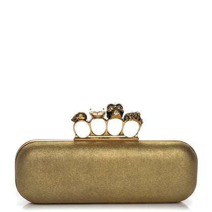 Alexander McQueen Metallic Skull Knuckle Box Long Clutch Gold 1 of 7