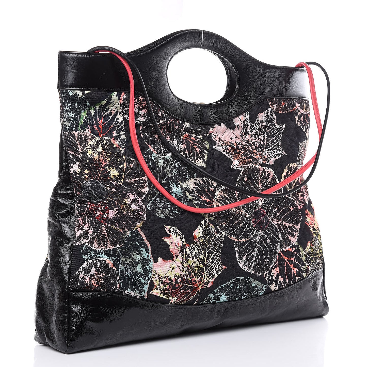 Patent Calfskin Canvas Printed Large 31 Shopping Bag Black
