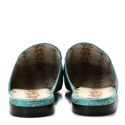 Gucci Lurex Jacquard Nappa Floral Embroidered Womens Princetown Slippers 41 Light Blue Gold Cielo 4 of 8