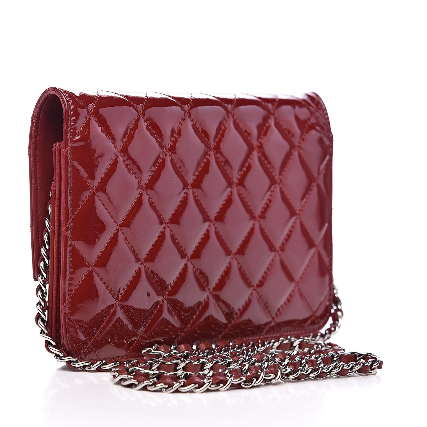 Patent Quilted Brilliant Wallet On Chain WOC Red