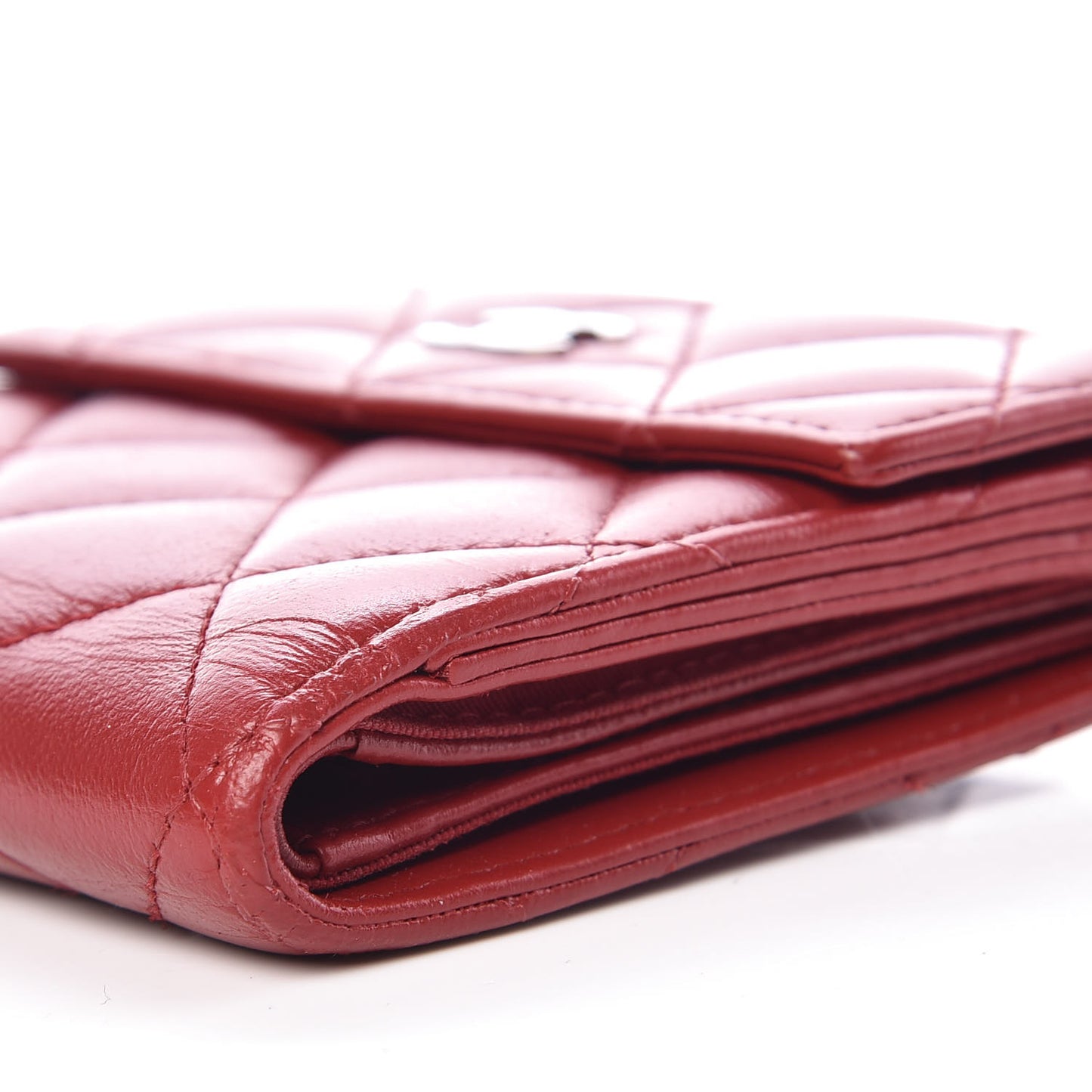 Lambskin Quilted Compact French Flap Wallet Red