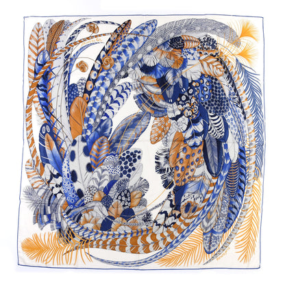 Hermes Cashmere Silk Plumes En Fete Shawl 140 White Bleu Gold 1 of 4