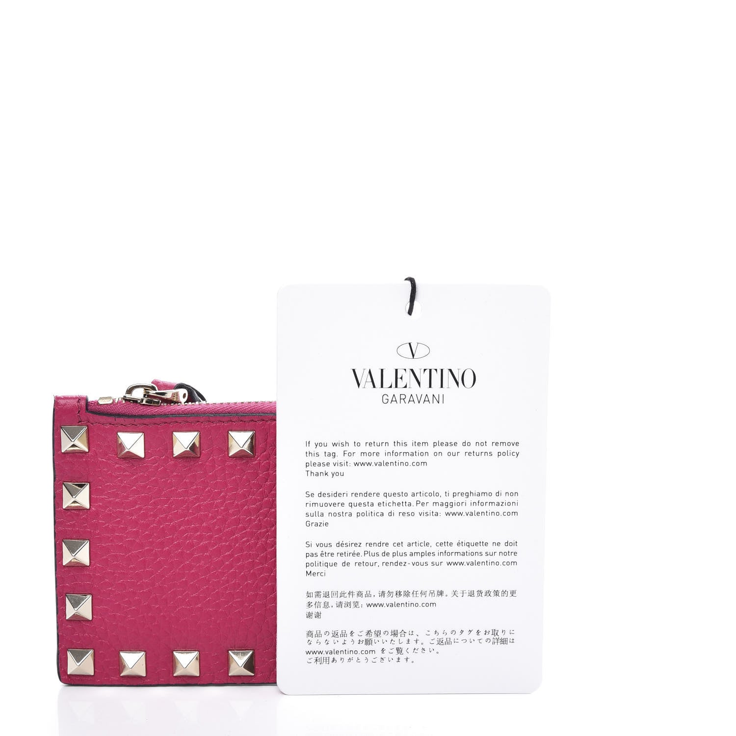 Valentino Garavani Pebbled Calfskin Rockstud Coin Case Card Holder Disco Pink 7 of 8