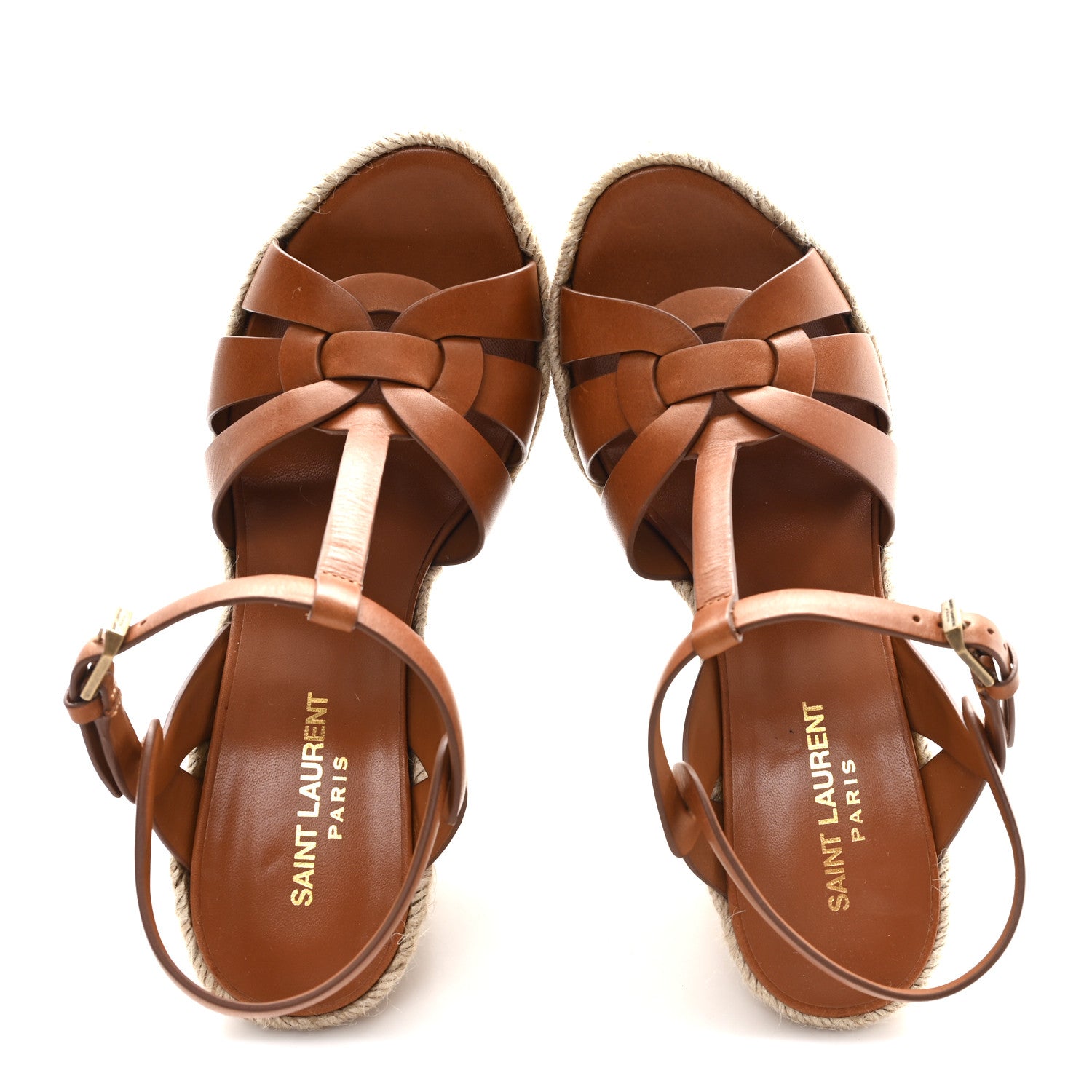 Saint Laurent Calfskin 85 Platform Espadrille Wedge Sandals 38.5 Brown 2 of 8