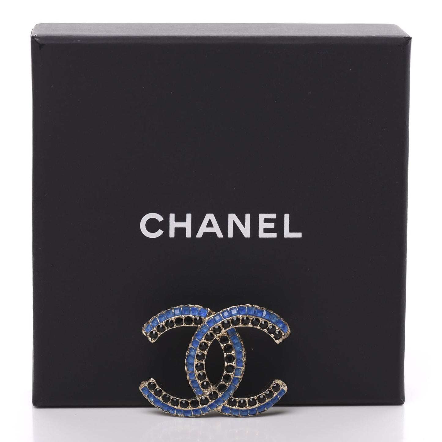 Crystal CC Chain Brooch Blue Black