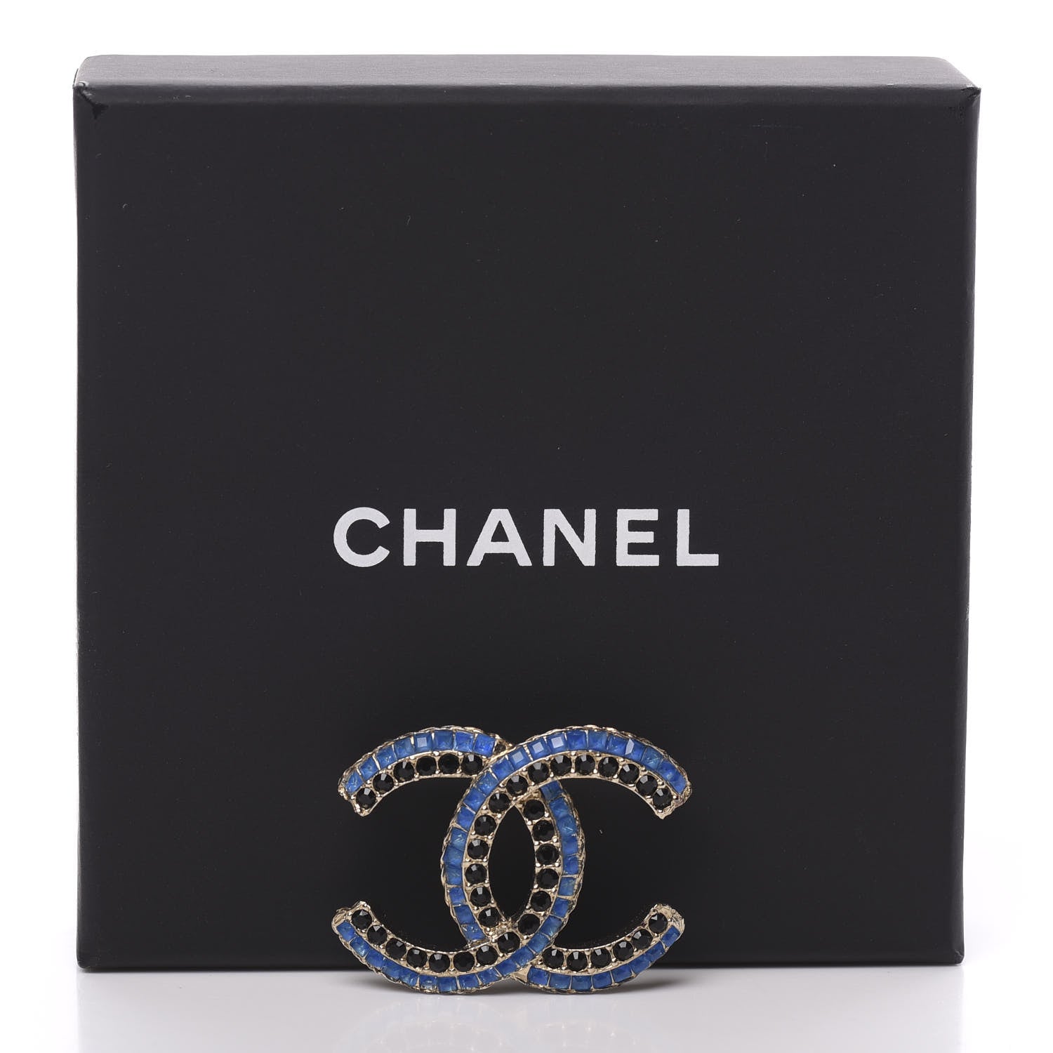 Chanel Crystal CC Chain Brooch Blue Black 6 of 6