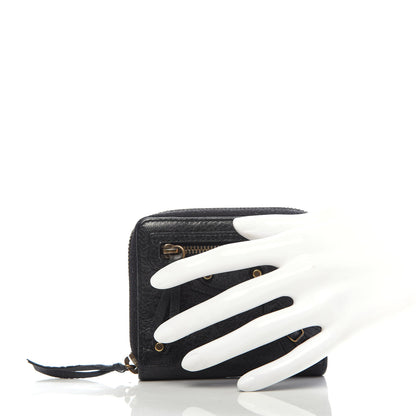 Balenciaga Agneau Classic Gold Hardware Zip Around Card Holder Black 2 of 8