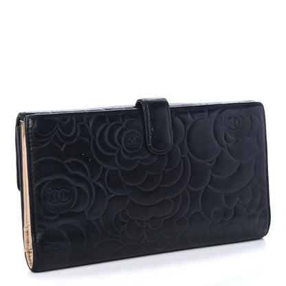 Chanel Lambskin Embossed Camellia Large Gusset Flap Wallet Navy 3 of 9
