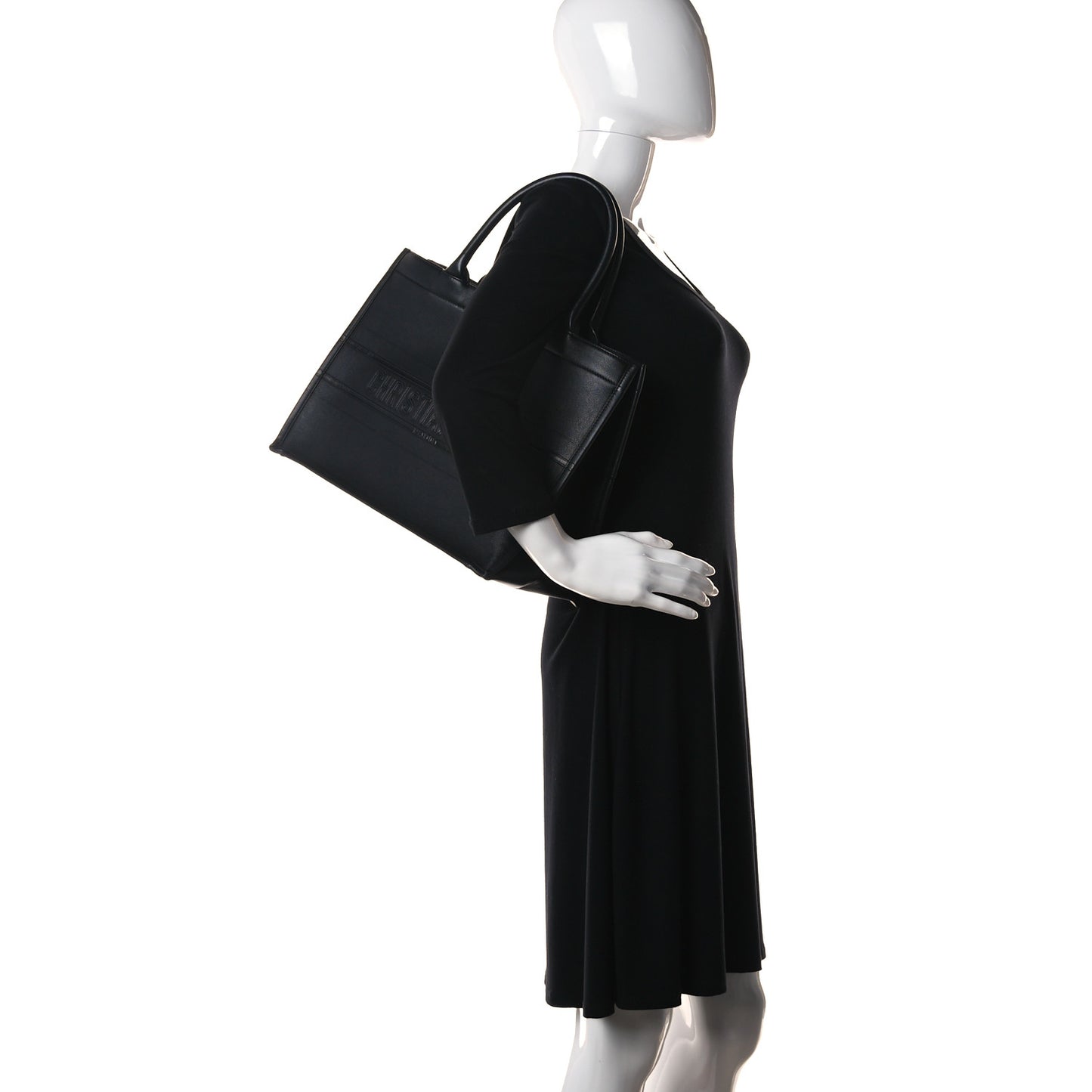 Calfskin Embossed Medium Book Tote Black