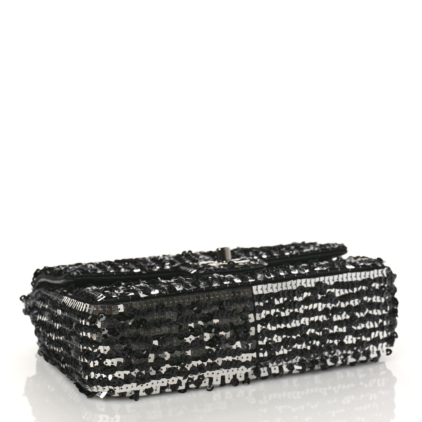 Sequin Lambskin Small Flap Black Silver