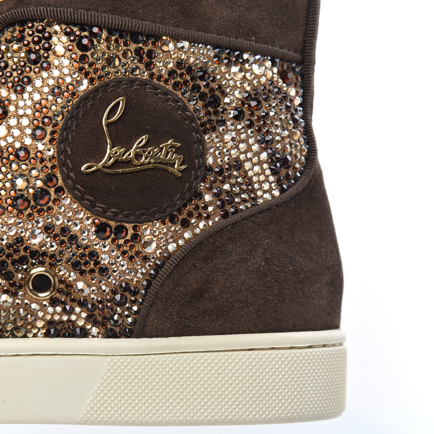Suede Crystal Leopard Print Flat Sneakers 38 Brown