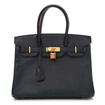 Hermes Epsom Contour Birkin 30 Bleu Indigo Rouge H 1 of 15