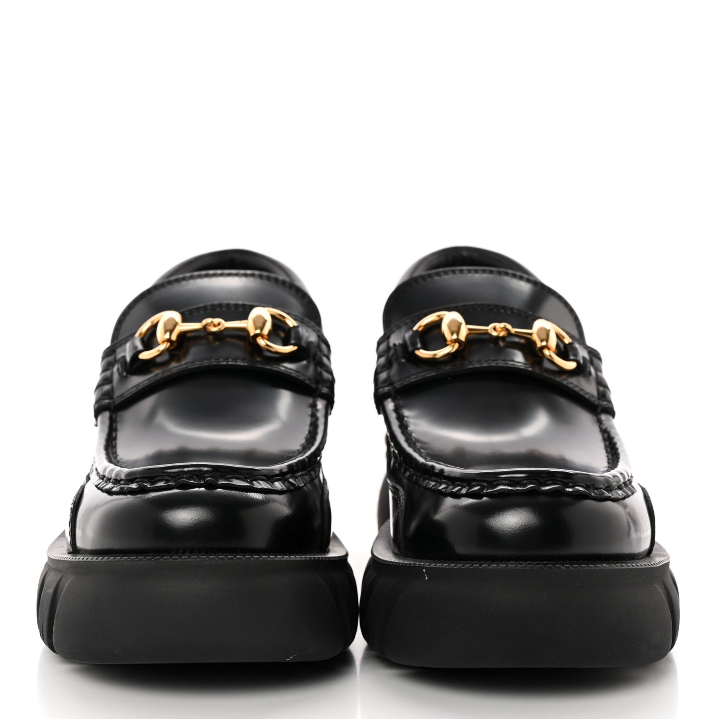 Magnum Calfskin Nappa Samoa Womens Horsebit Platform Chunky Lug Sole 40mm Loafers 36.5 Black
