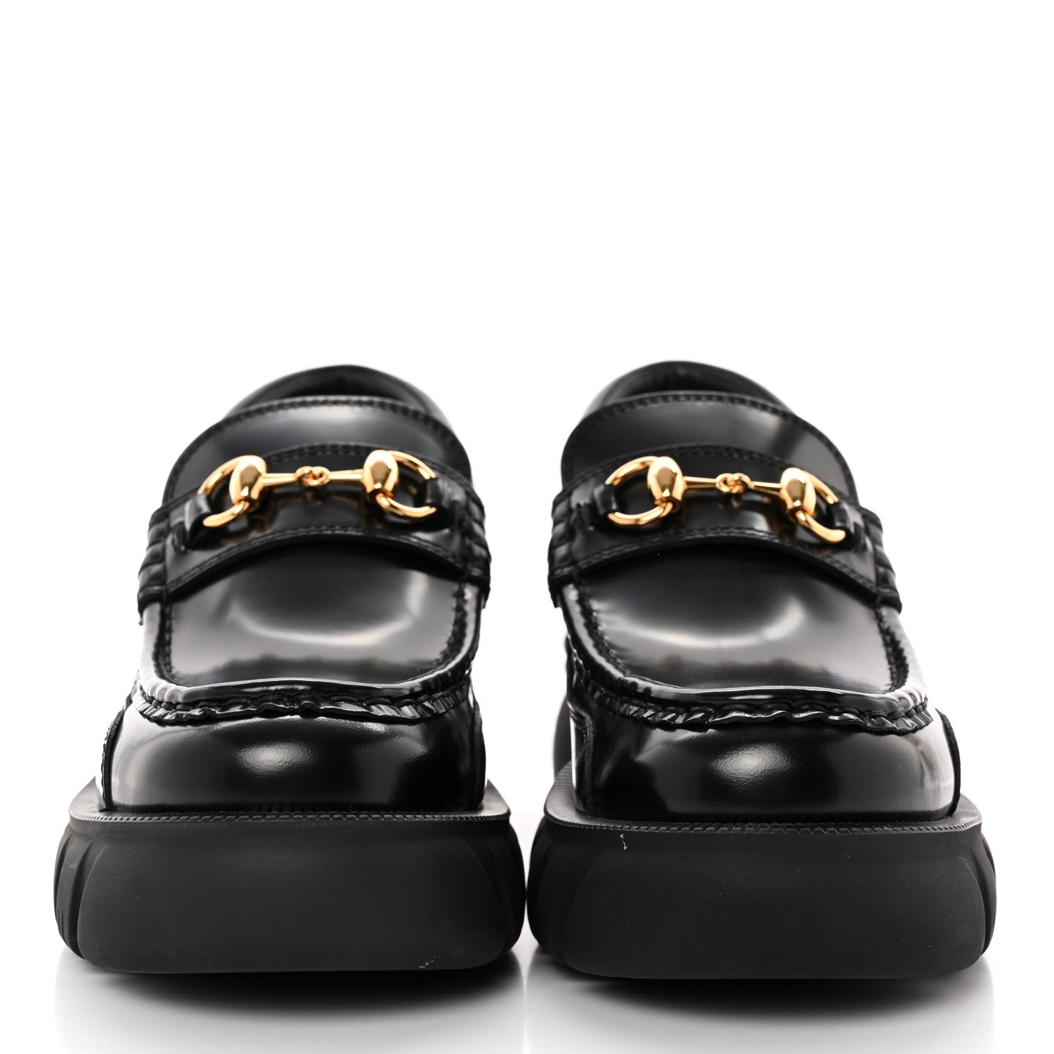 Gucci Magnum Calfskin Nappa Samoa Womens Horsebit Platform Chunky Lug Sole 40mm Loafers 36.5 Black 2 of 11