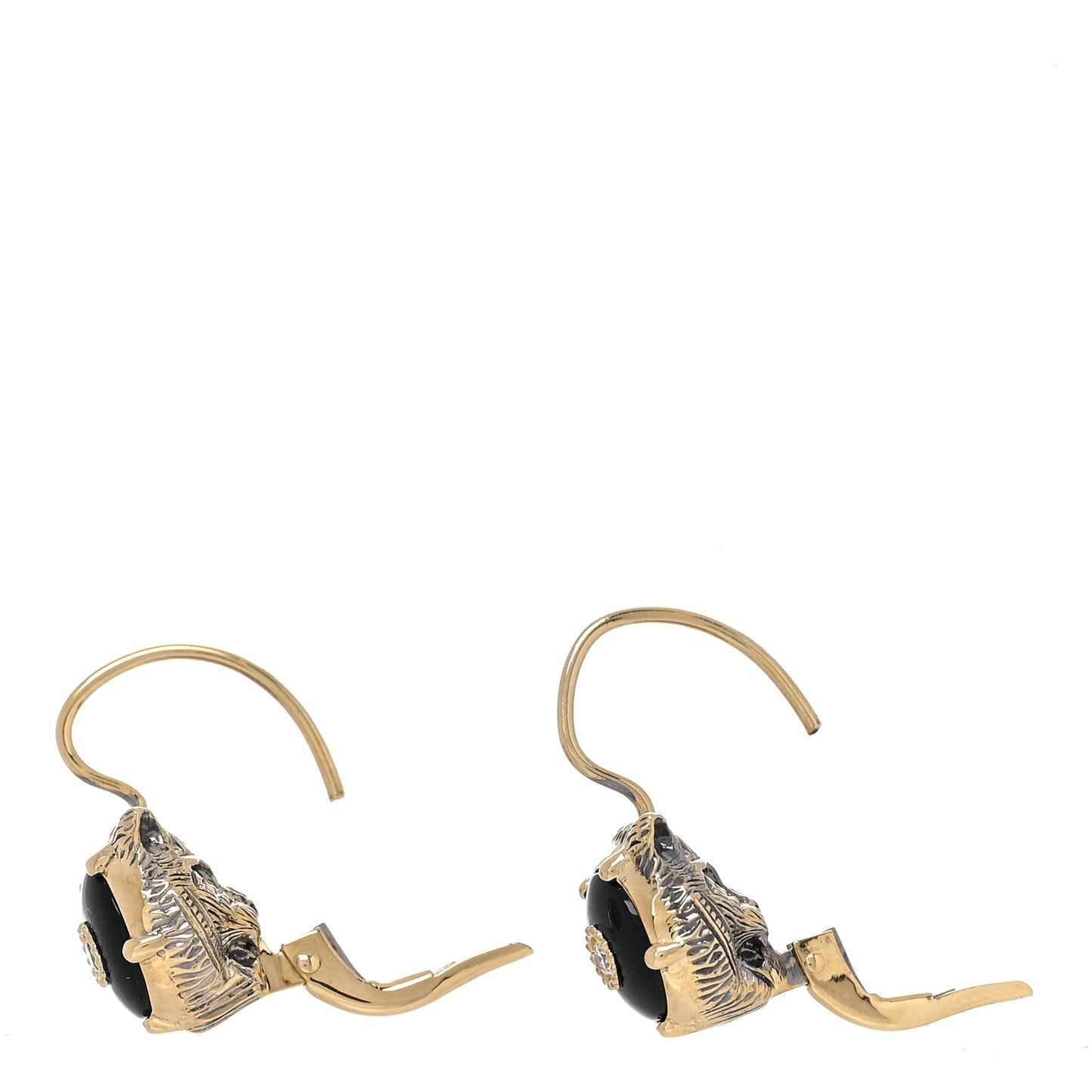 18K Yellow Gold Diamond Black Onyx Le Marche Des Merveilles Feline Earrings