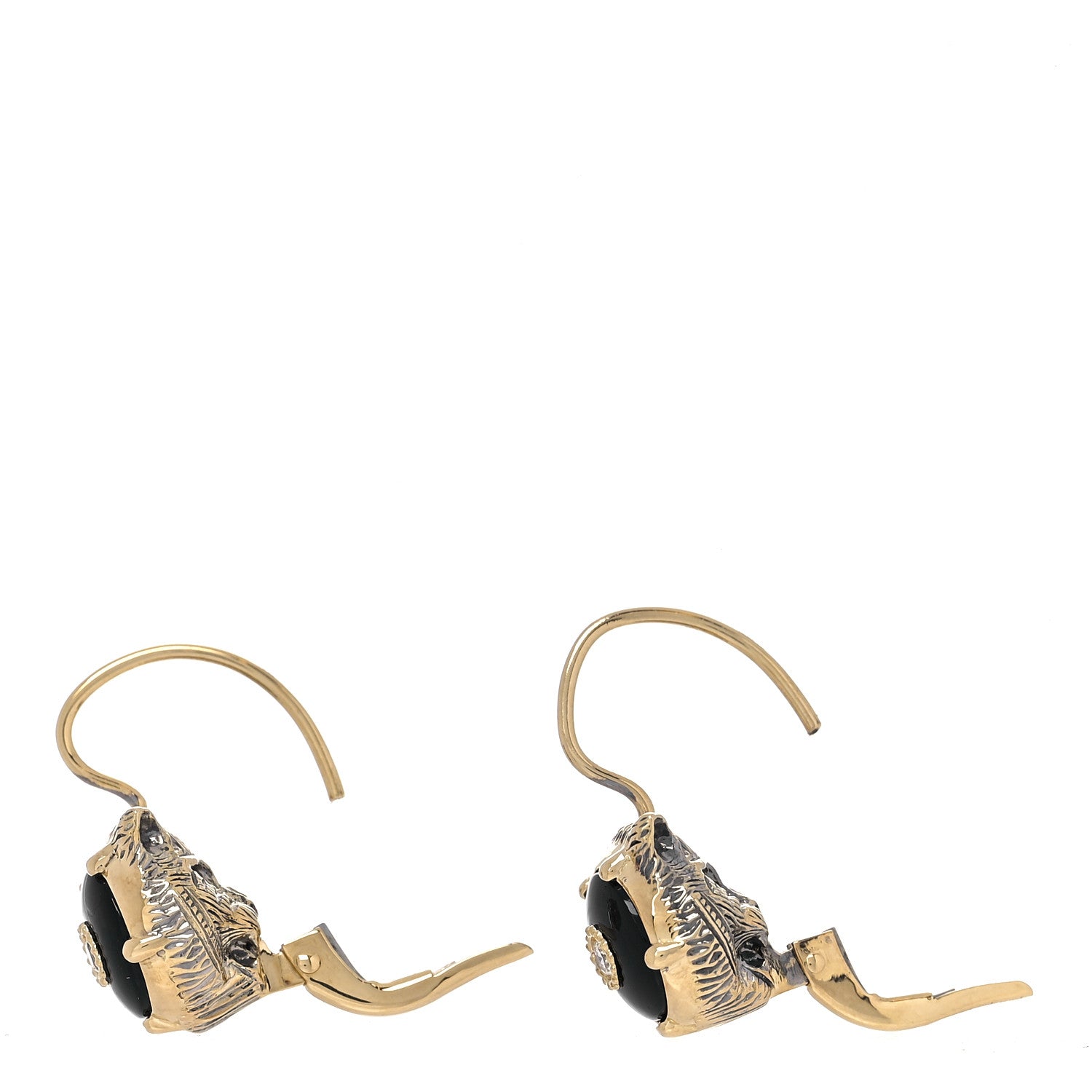 Gucci 18K Yellow Gold Diamond Black Onyx Le Marche Des Merveilles Feline Earrings 3 of 5