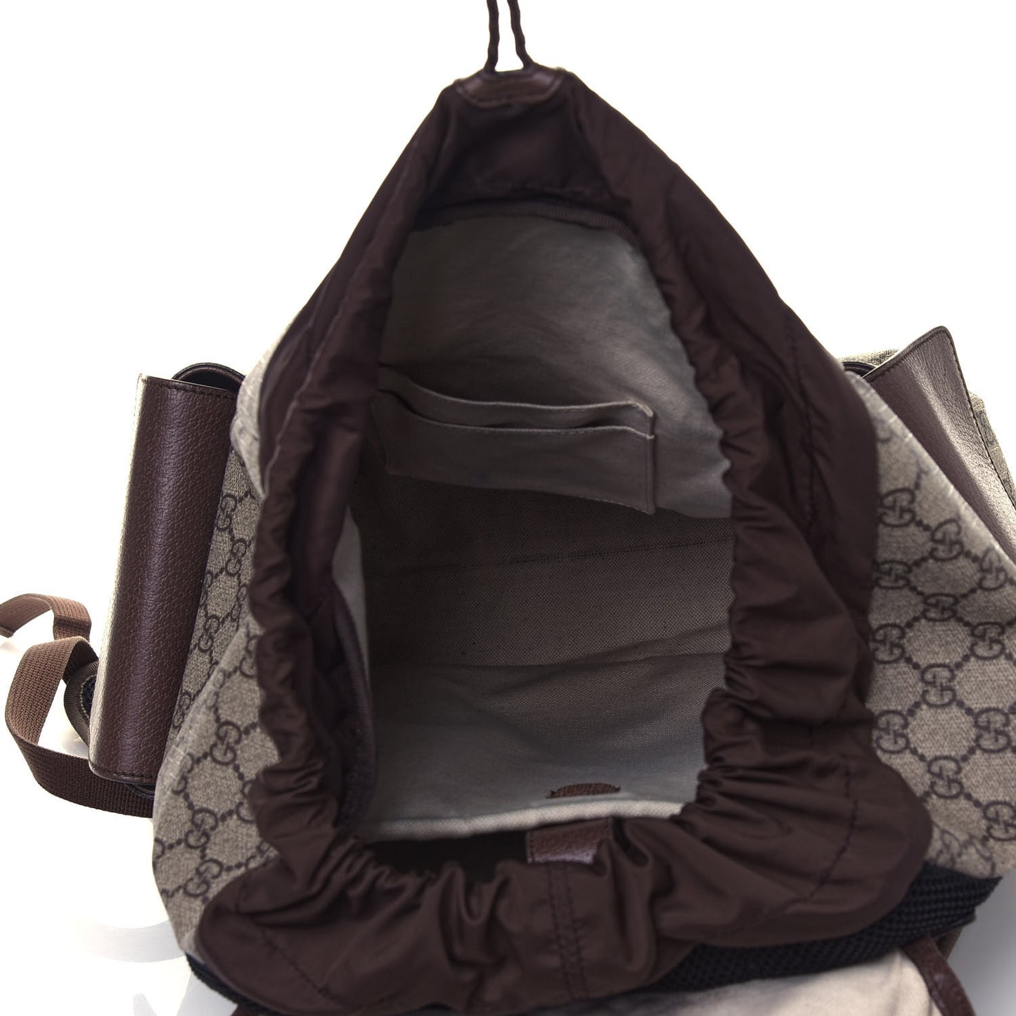 GG Supreme Monogram Medium Ophidia Double Buckle Backpack Brown