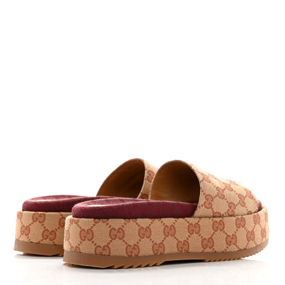 Gucci Canvas GG Monogram Angelina Platform Slide Sandals 38.5 Beige Ruggine 4 of 14