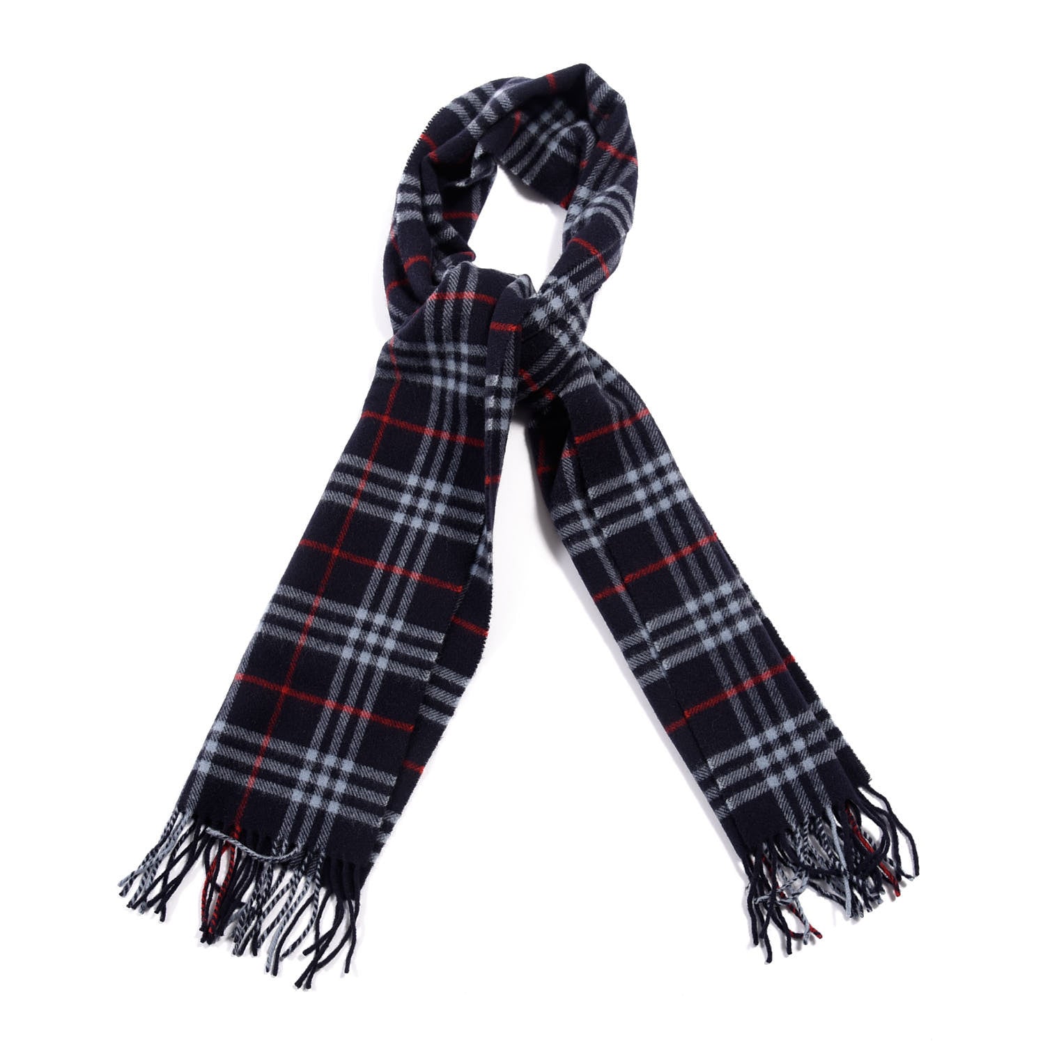 Burberry Lambswool Check Fringe Scarf Navy 1 of 3