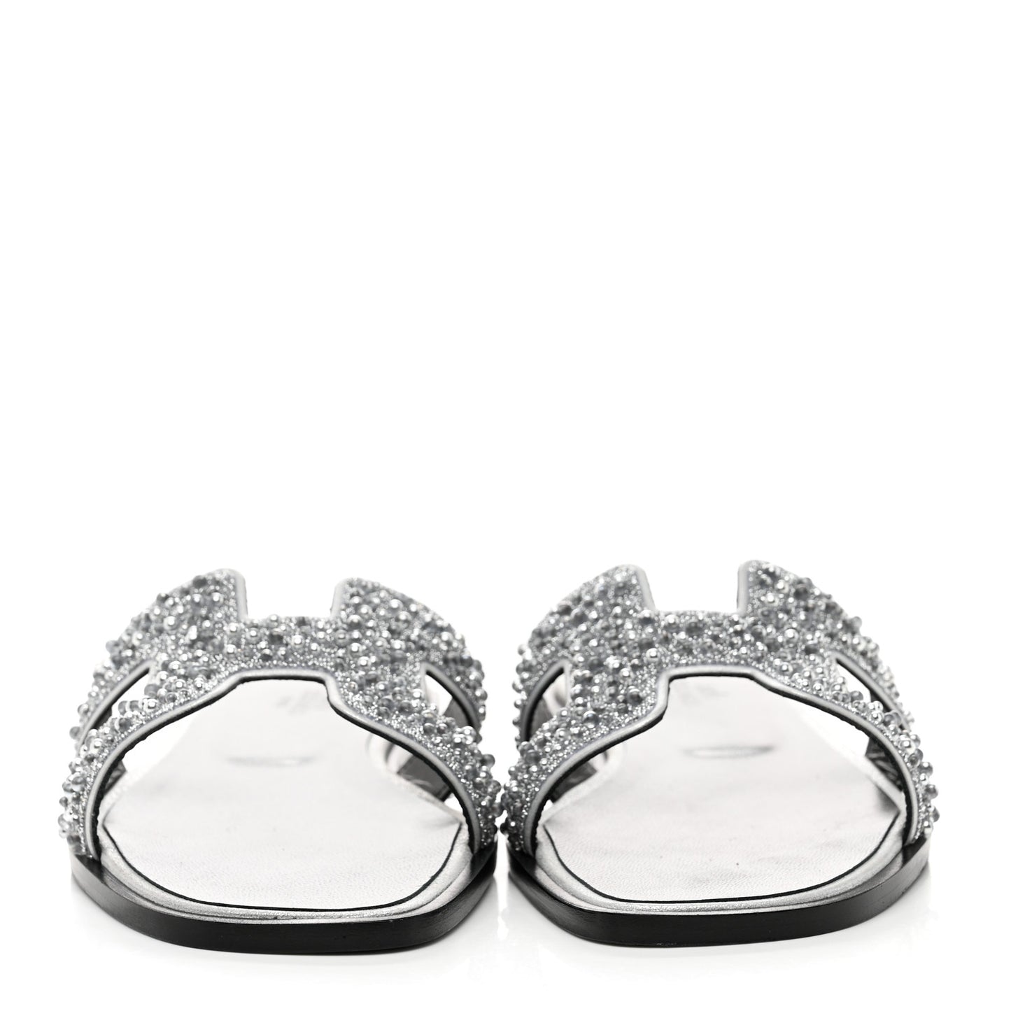 Velvet Goatskin Crystal Beads Oran Sandals 38.5 Gris Argente