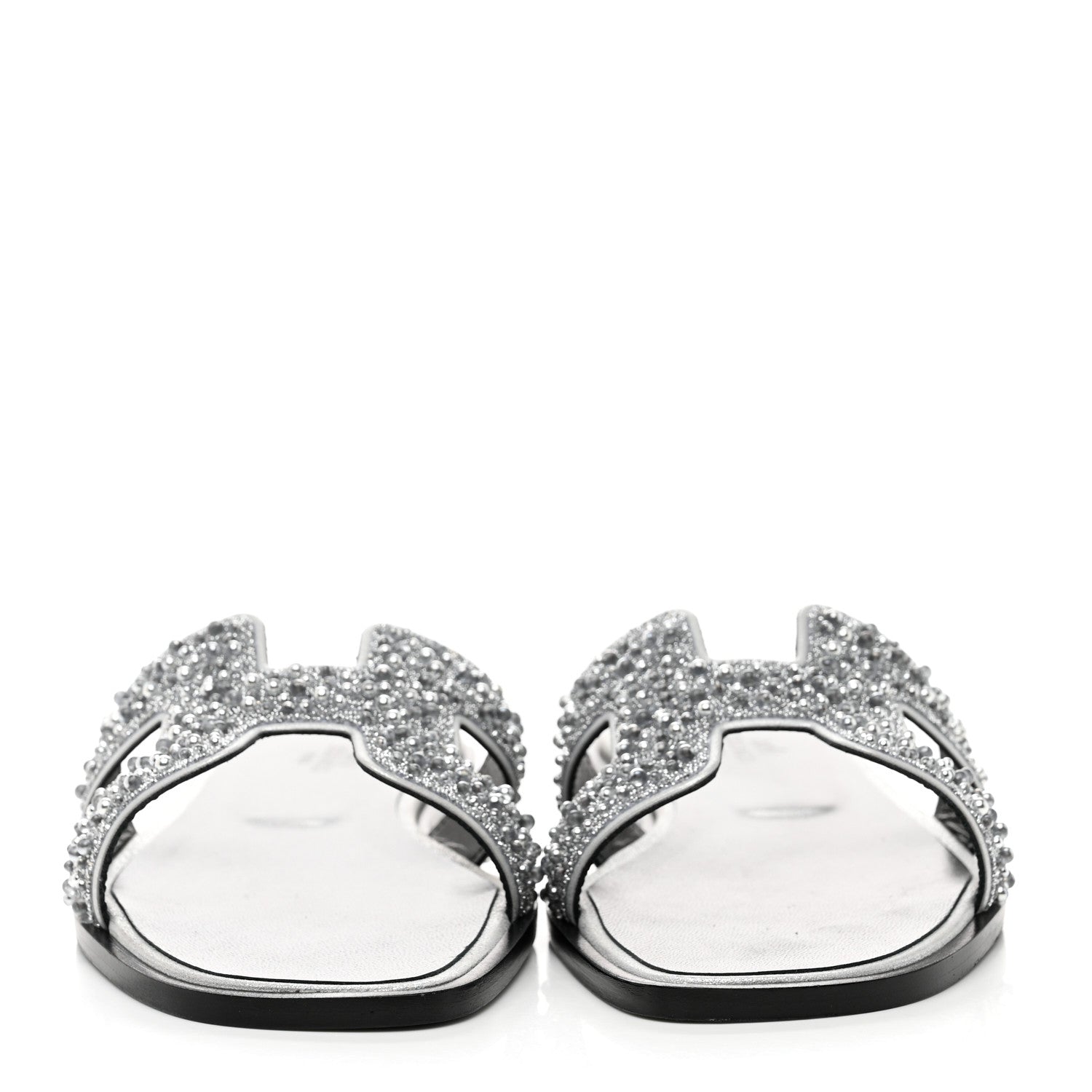 Hermes Velvet Goatskin Crystal Beads Oran Sandals 38.5 Gris Argente 2 of 9