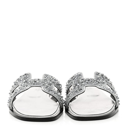 Hermes Velvet Goatskin Crystal Beads Oran Sandals 38.5 Gris Argente 2 of 9