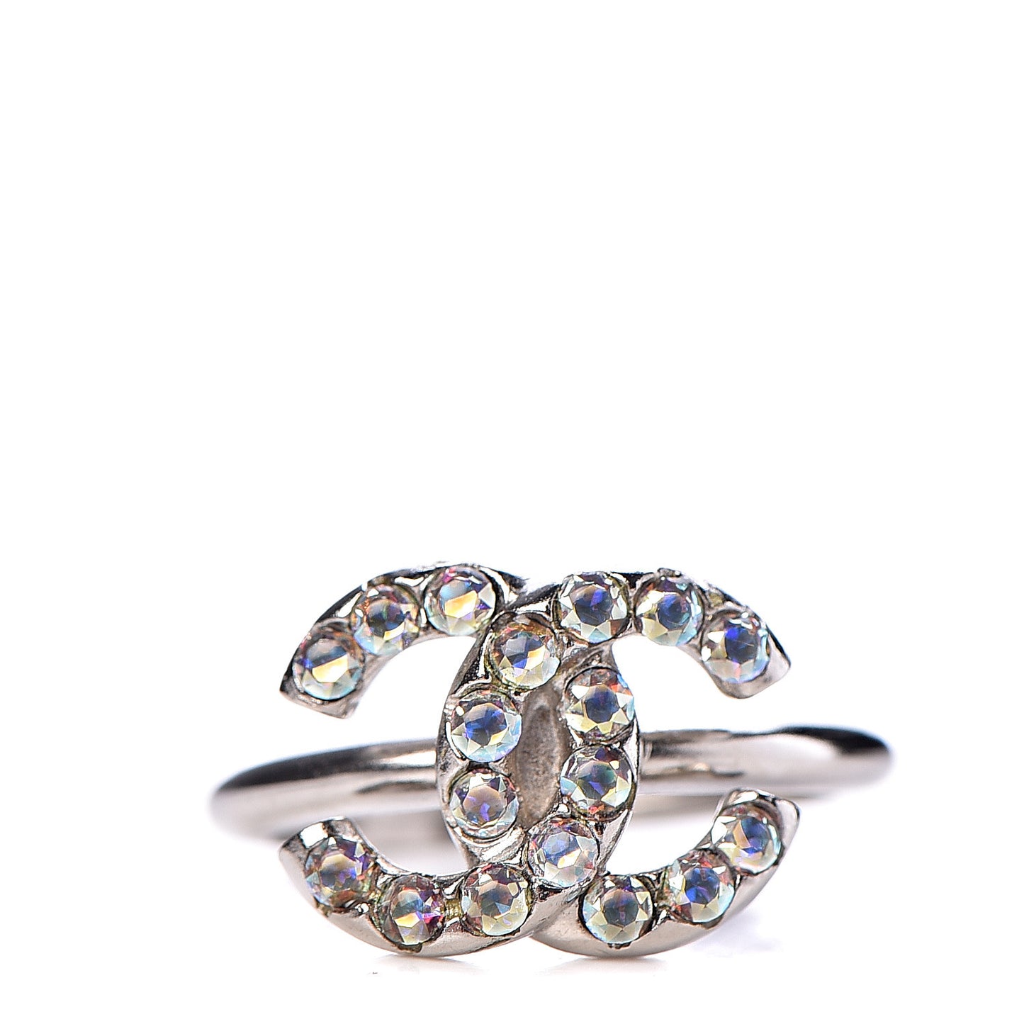 Crystal CC Ring 7 Iridescent Silver