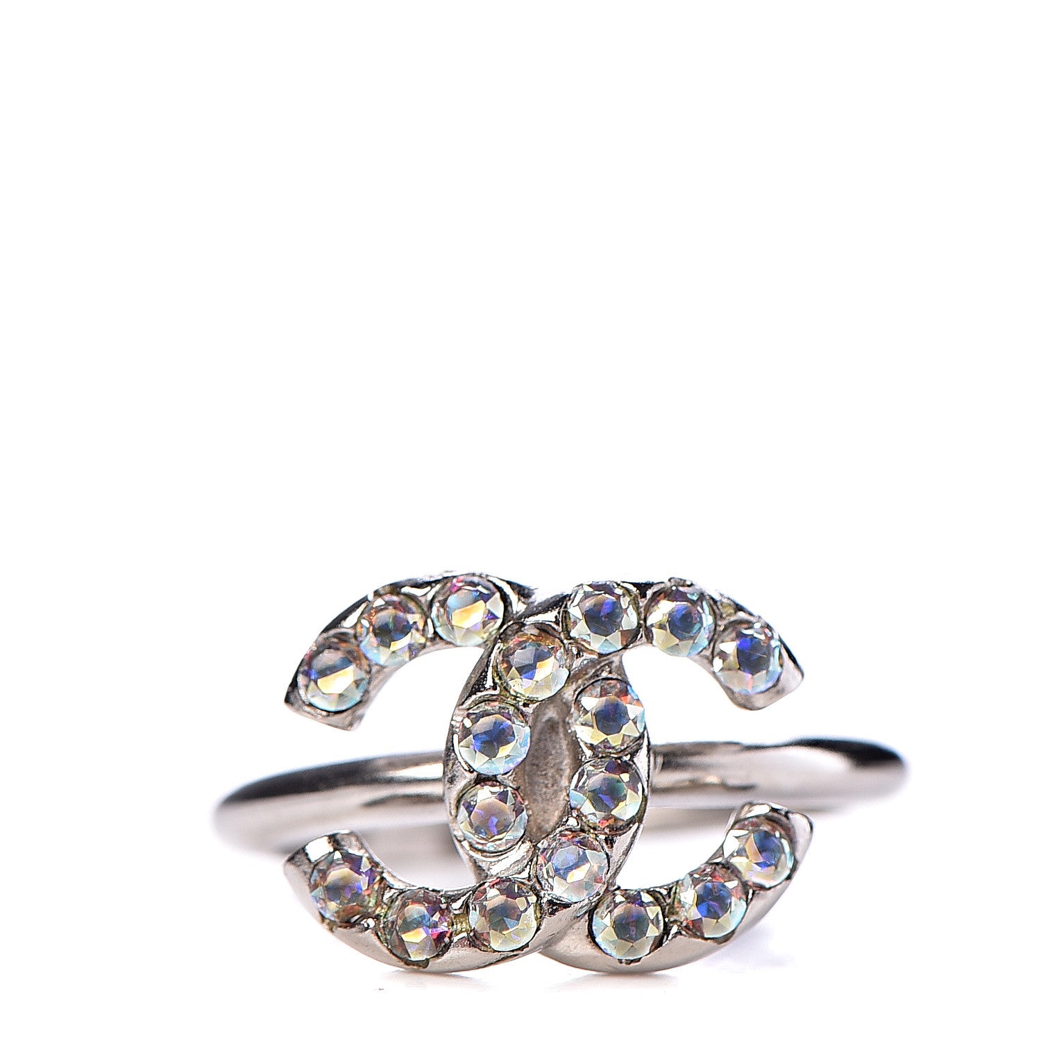 Chanel Crystal CC Ring 7 Iridescent Silver 1 of 6